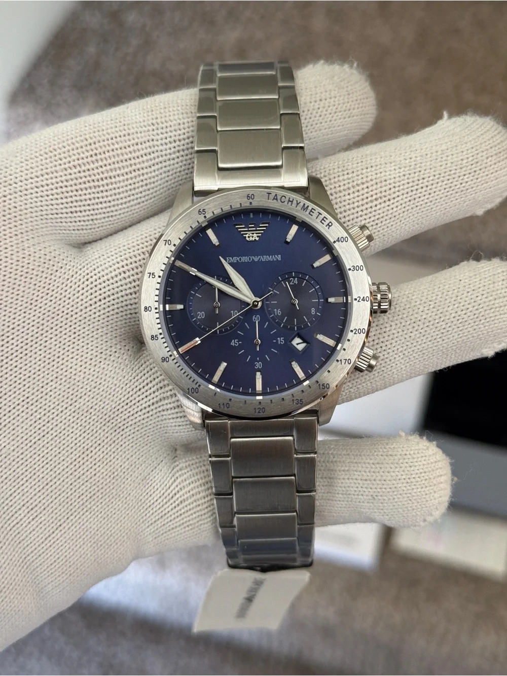 Emporio Armani Stainless Silver Bracelet Watch with Blue Dial men’s